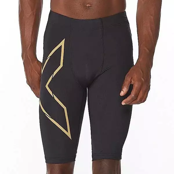 2XU Men's Light Speed Compression Shorts - Black/Gold Reflective