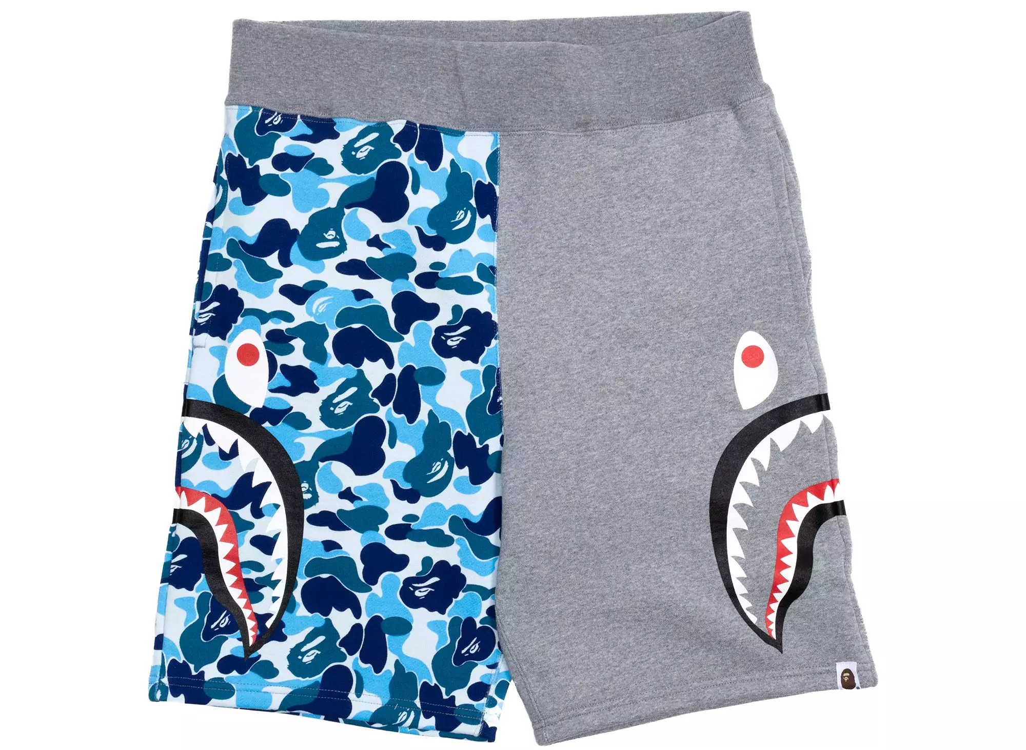 A Bathing Ape Split Sweatshorts in Gray and Blue Camo