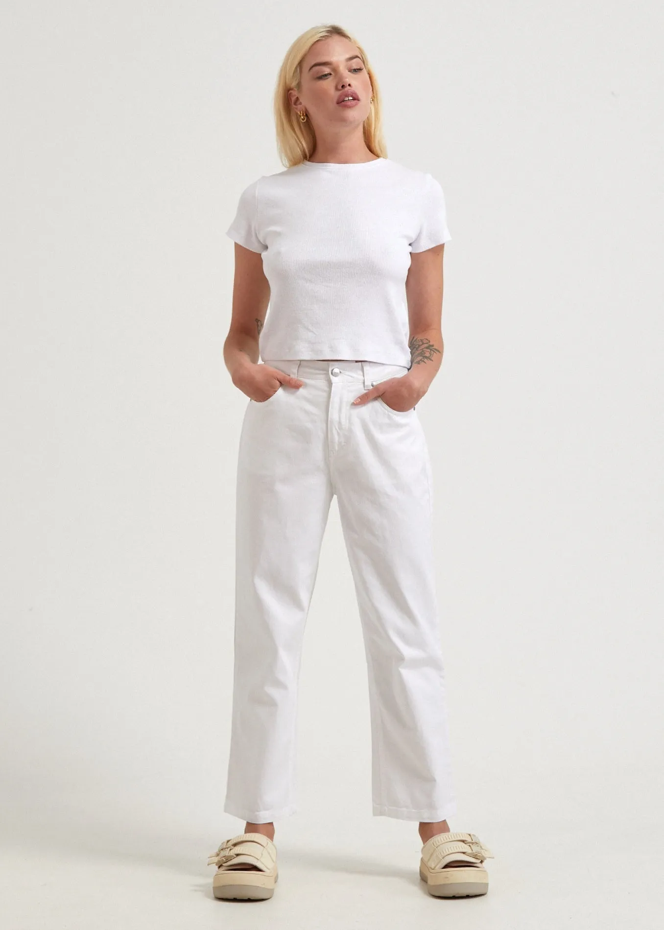 AFENDS Womens Shelby - Twill Wide Leg Pants - White