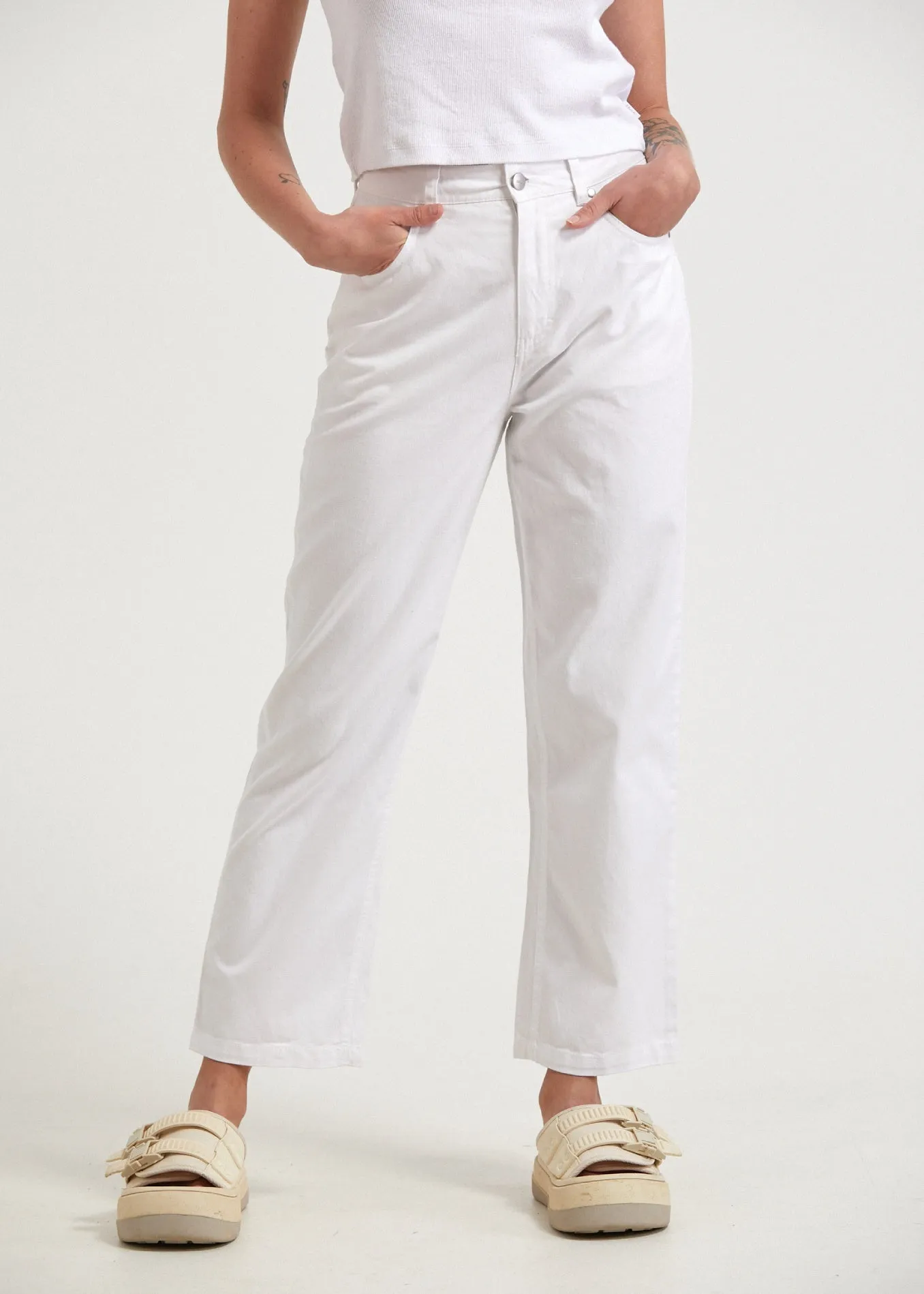 AFENDS Womens Shelby - Twill Wide Leg Pants - White