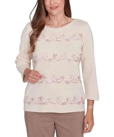 Alfred Dunner Petite Telluride Embellished Hearts Sweater