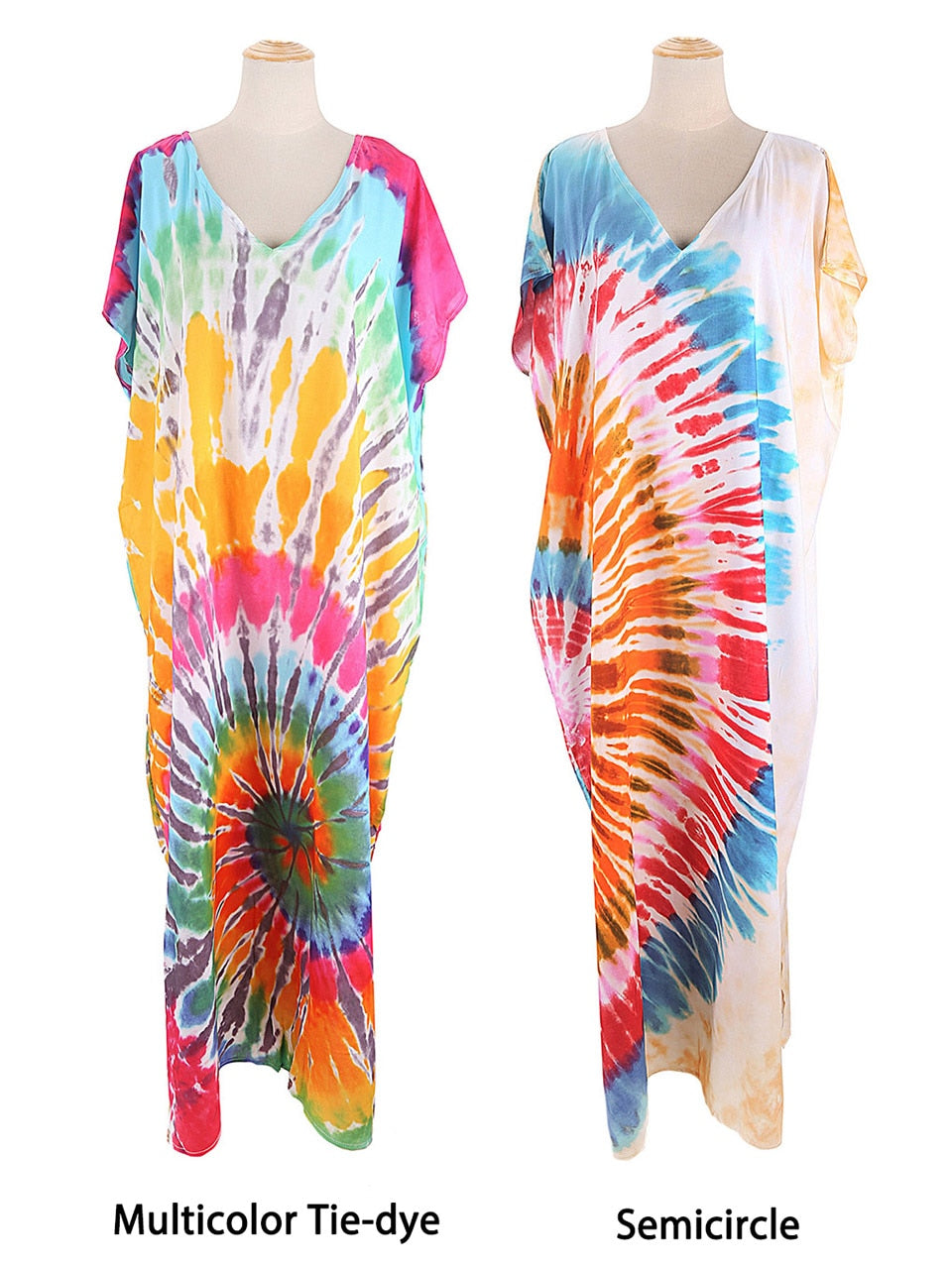 Ashore Shop 2023 Boho Tie Dye Oversize Kaftan Beach Cover Up for Women Holiday Casual Loose Long Dress Robe Beachwear Swim Suit 