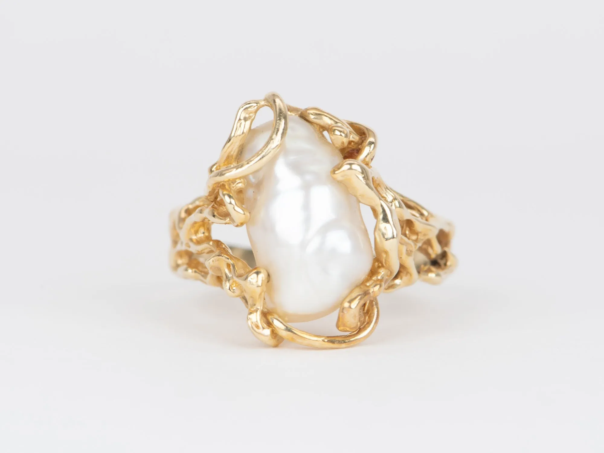 Baroque Pearl in Modernist Design 14K Gold Ring V1090