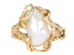 Baroque Pearl in Modernist Design 14K Gold Ring V1090