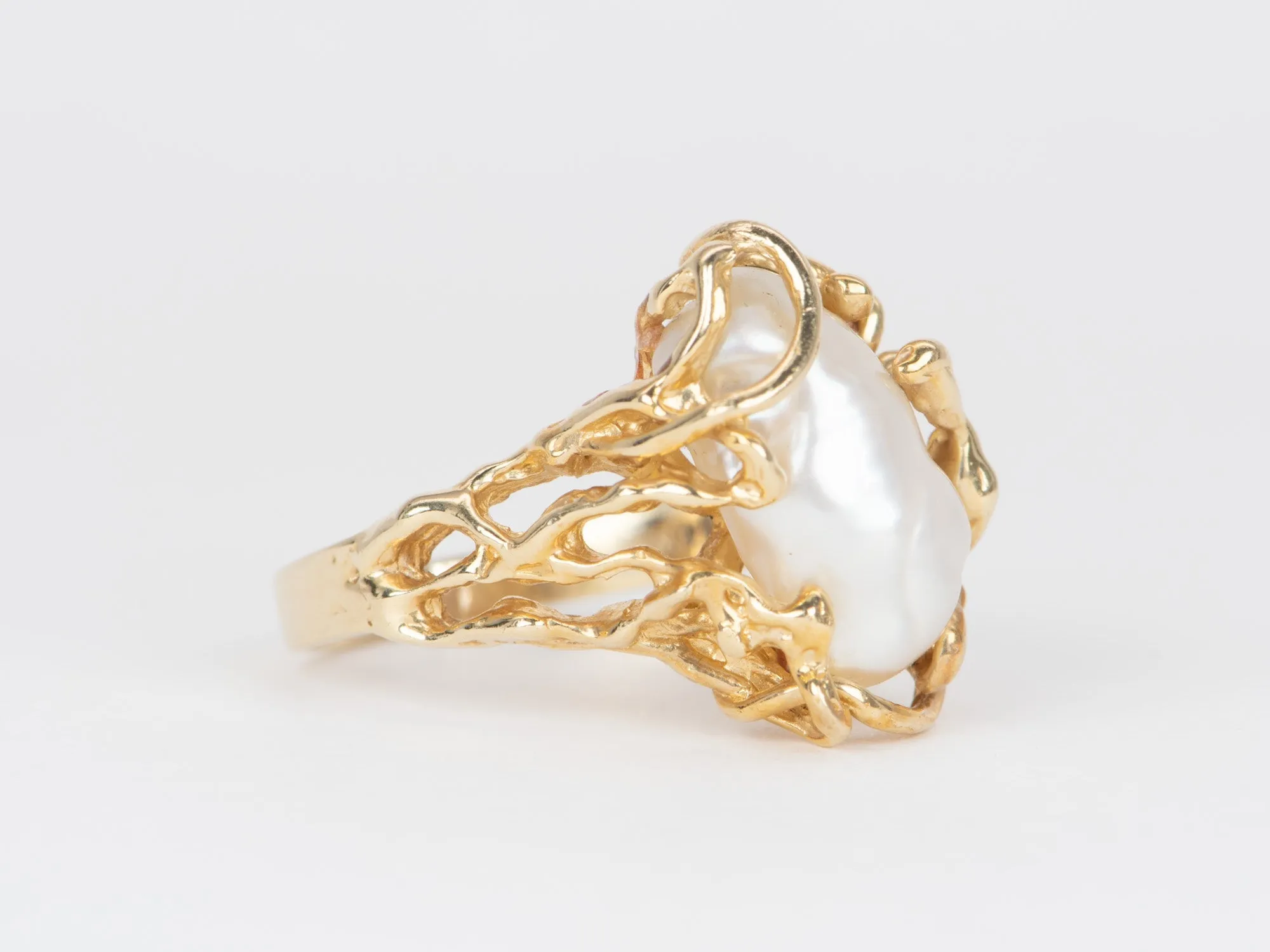 Baroque Pearl in Modernist Design 14K Gold Ring V1090