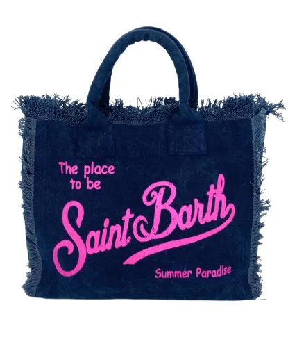 BORSA BLU IN CANVAS CON LOGO FUCSIA