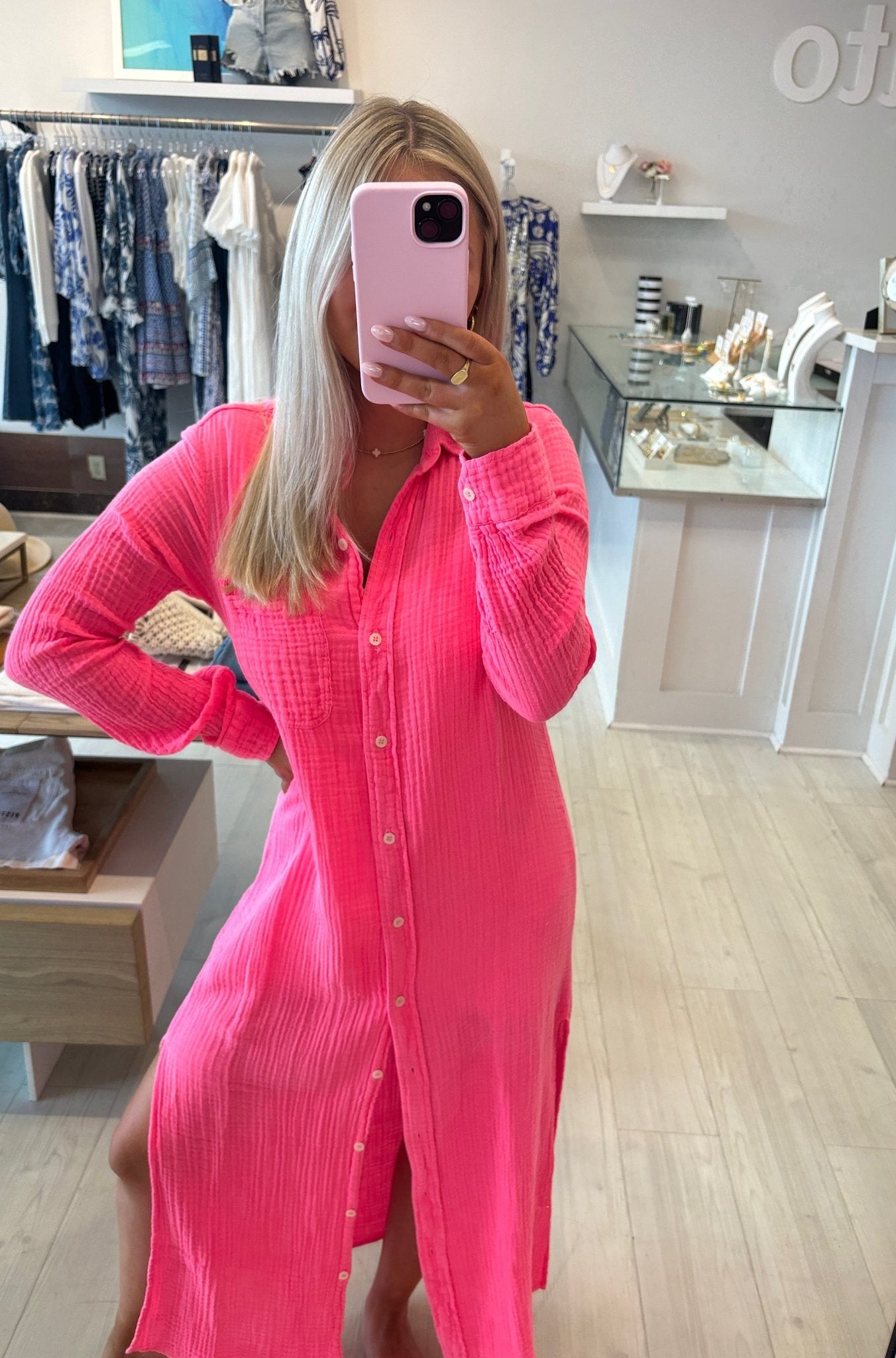 Boyfriend Maxi Dress in Hot Pink