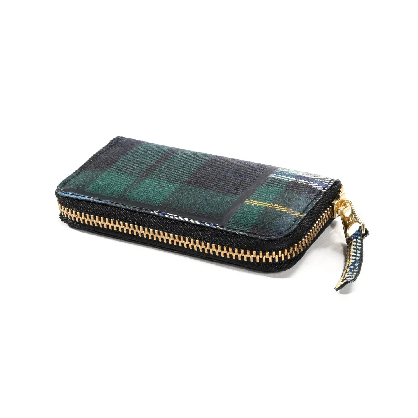 COMME DES GARCONS SA410X TARTAN PATCHWORK ZIP WALLET GREEN