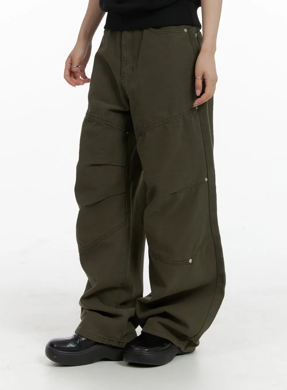 Dark Grunge Pintuck Stud Wide Leg Pants CF428