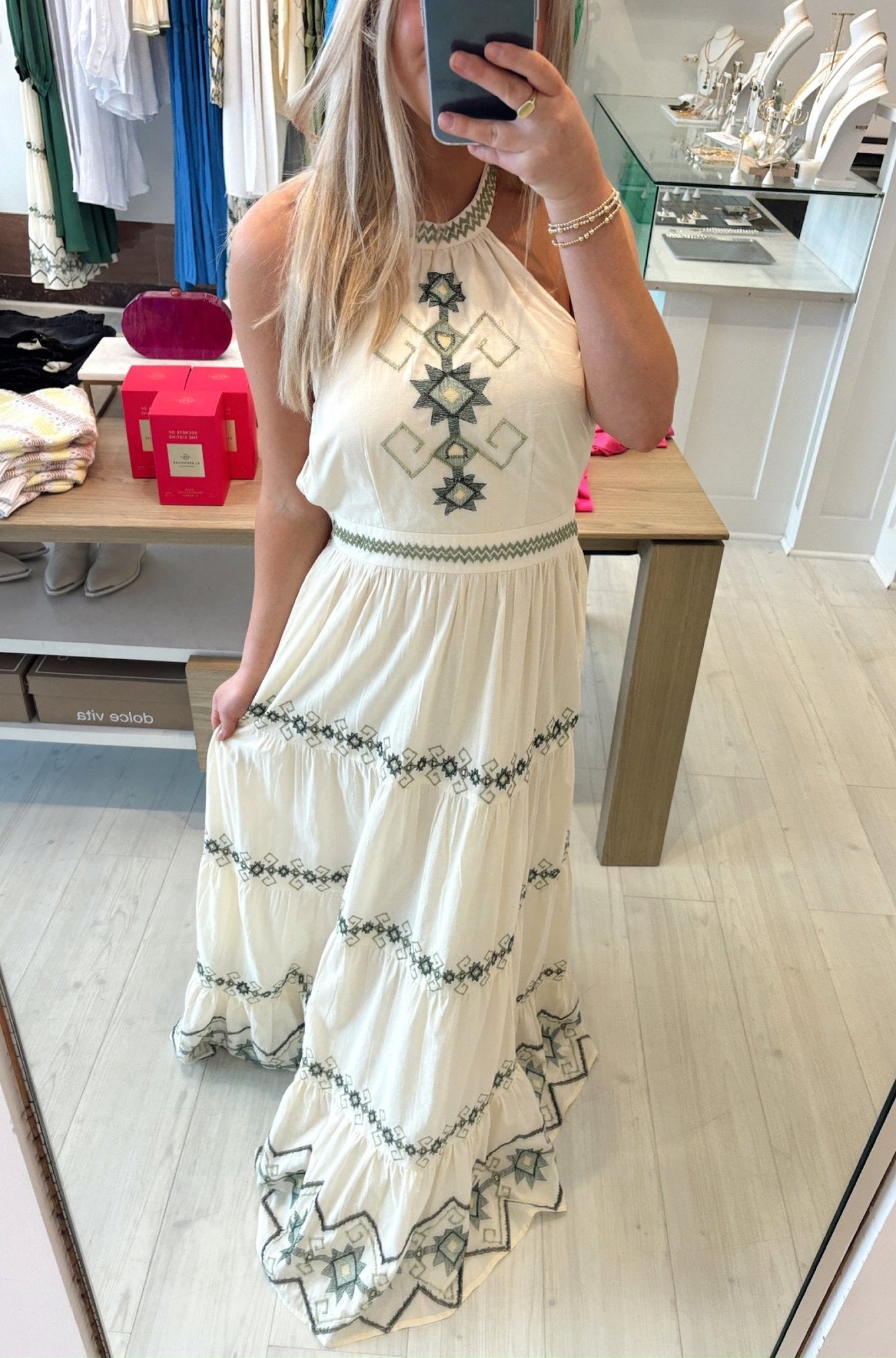 Embroidered Miley Halter Dress