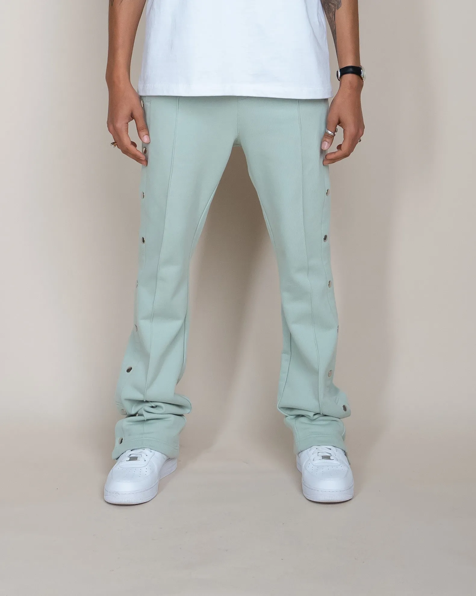 EPTM FRENCH TERRY SNAP FLARED PANTS - SAGE