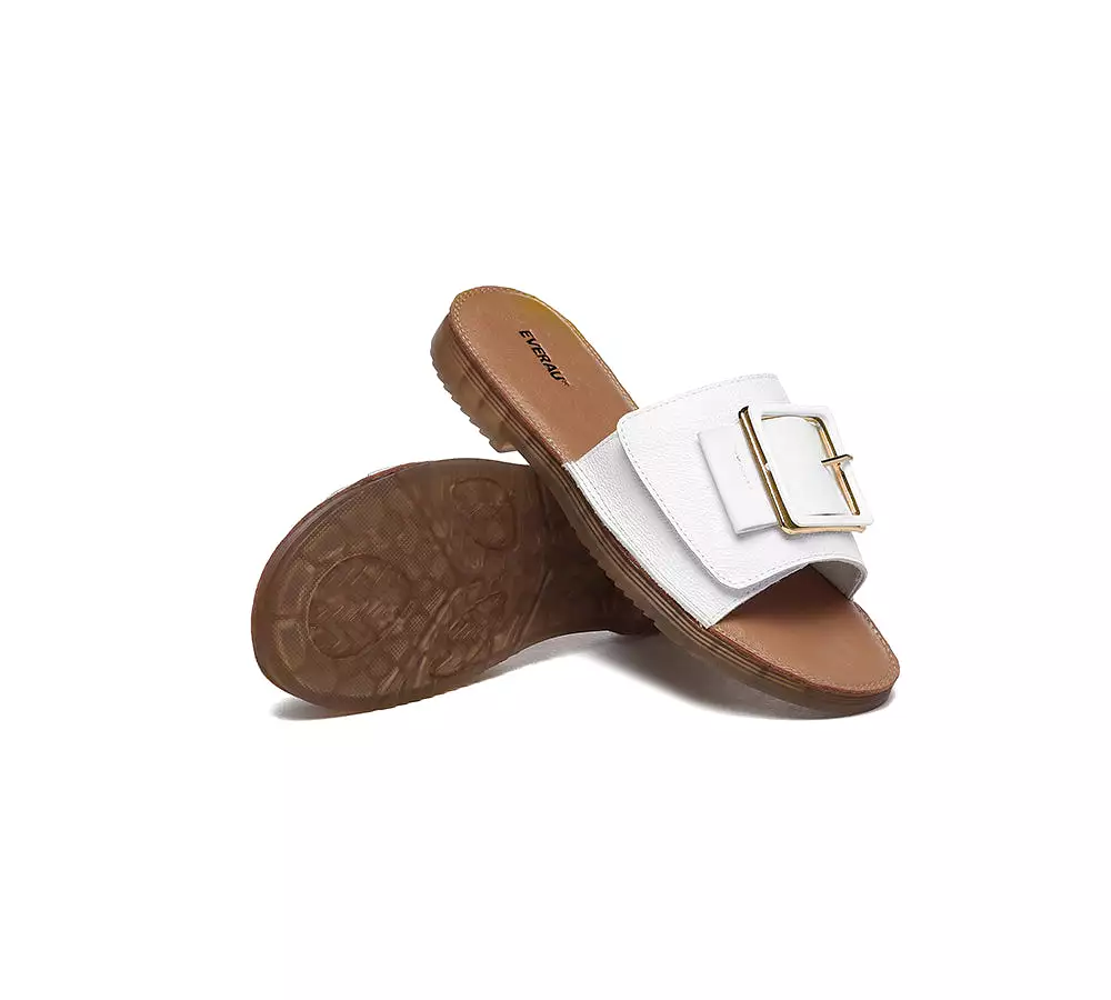 EVERAU Women Leather Buckle Top Ultra Soft Slides Bera