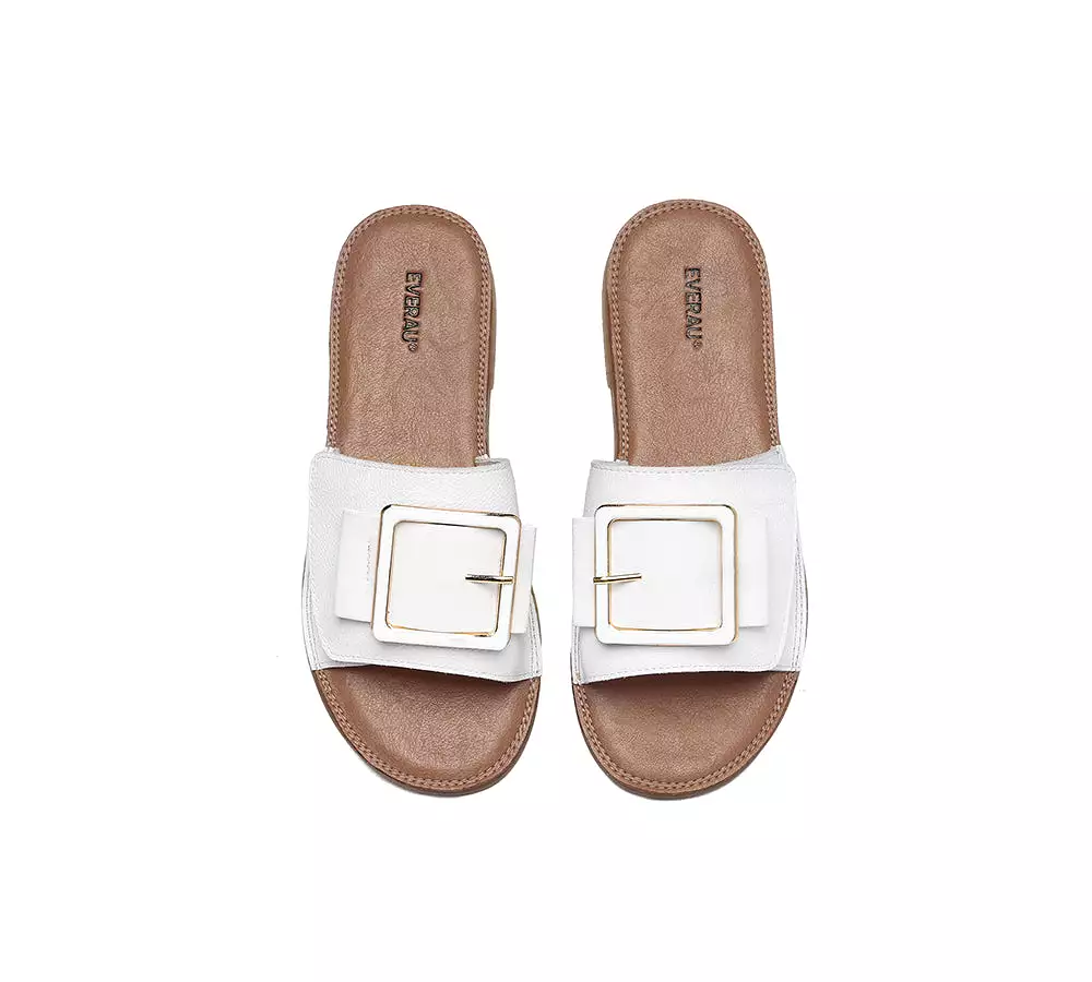 EVERAU Women Leather Buckle Top Ultra Soft Slides Bera