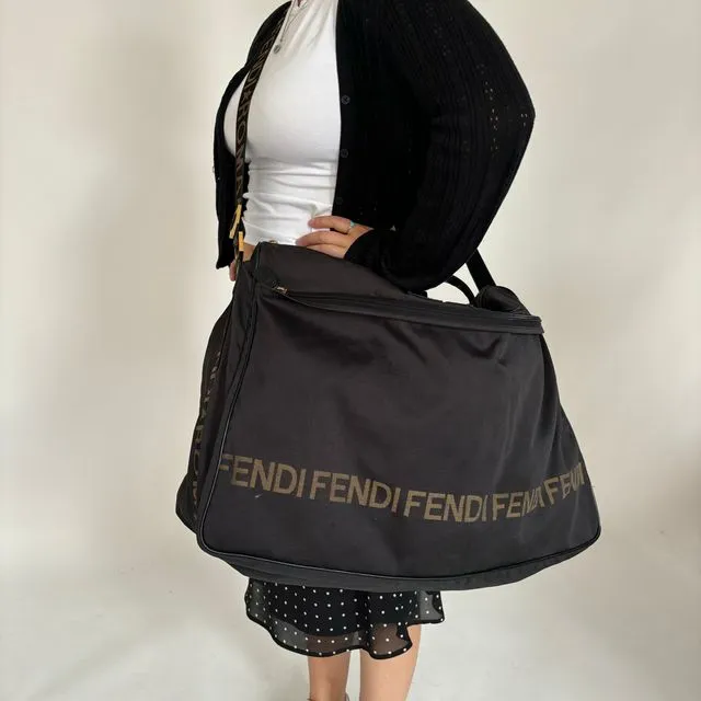 Fendi Black Logo Large Nylon Travel/Duffle Bag