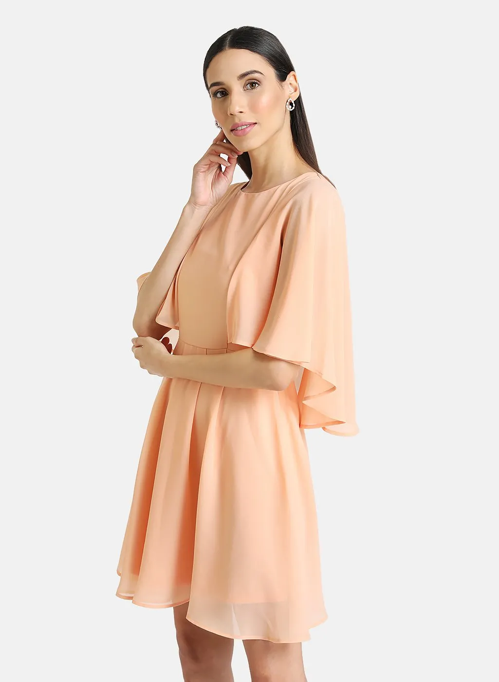 Fit & Flare Mini Dress With Cape Sleeves