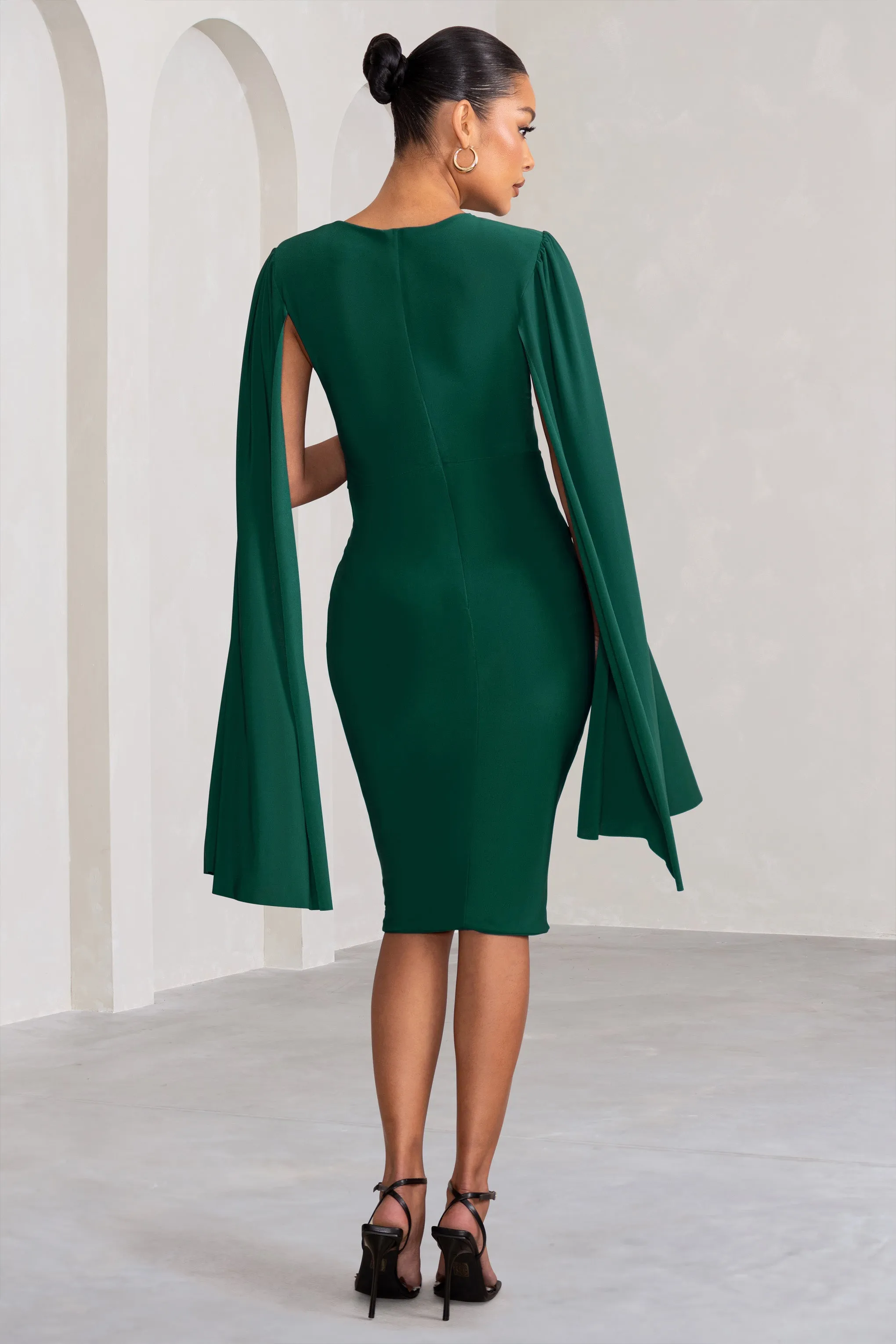 Hey Mama | Bottle Green Maternity Cape Midi Dress