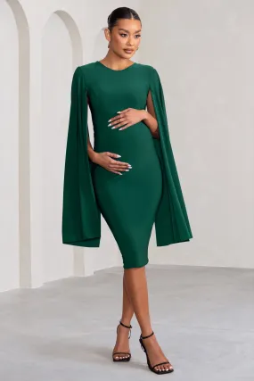 Hey Mama | Bottle Green Maternity Cape Midi Dress