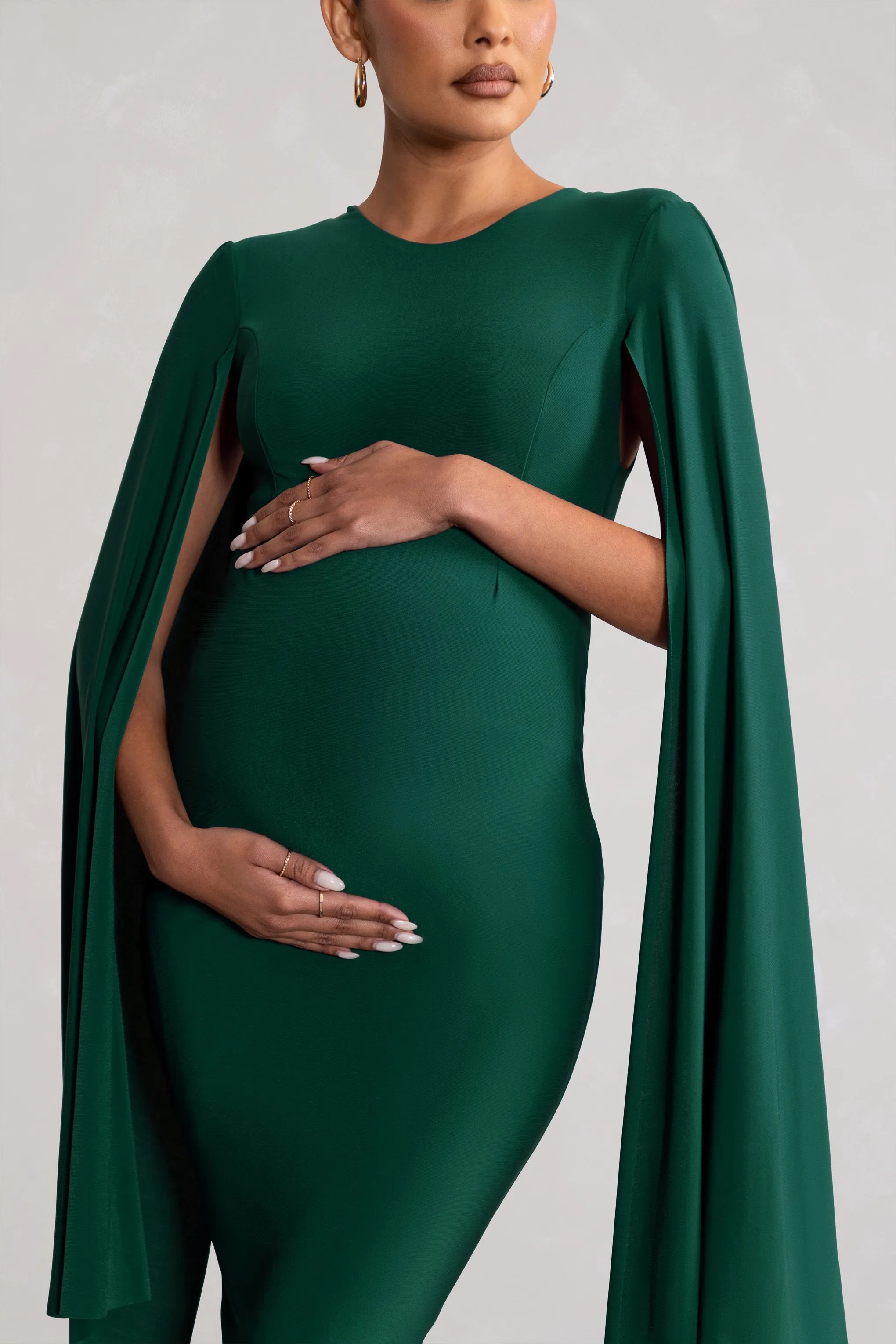 Hey Mama | Bottle Green Maternity Cape Midi Dress