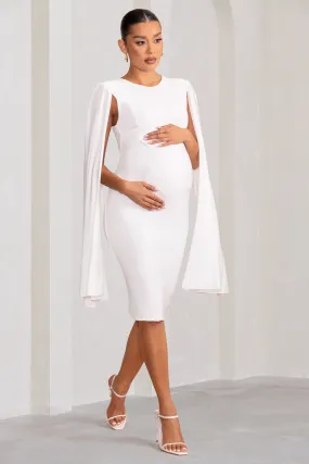 Hey Mama | White Maternity Cape Midi Dress