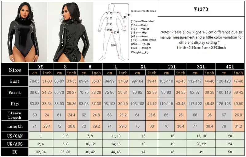 High Neck Long Sleeve Bodycon PVC PU Leather Bodysuit