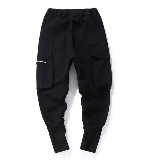 Hip Hop Men's Cotton Pocket Breeches Loose Zipper Tide Joggers Harem Pants