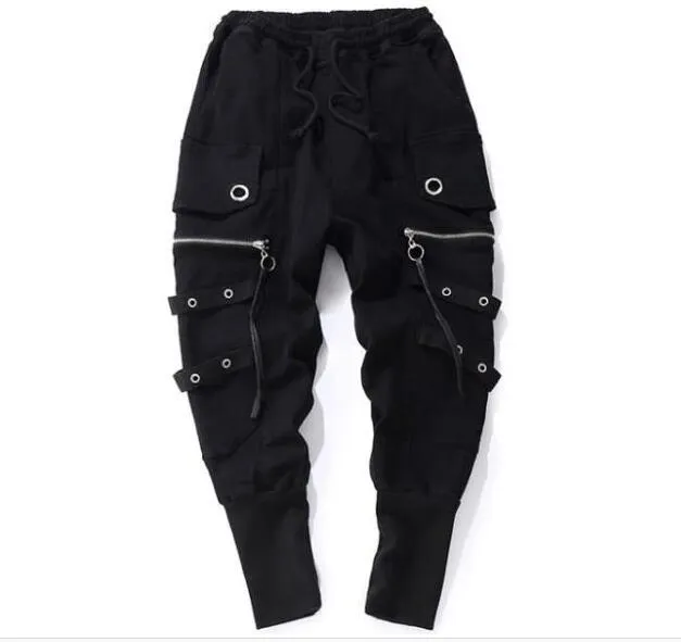 Hip Hop Men's Cotton Pocket Breeches Loose Zipper Tide Joggers Harem Pants