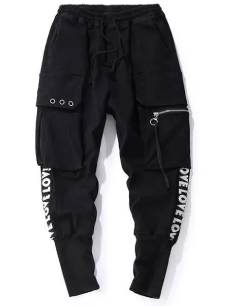 Hip Hop Men's Cotton Pocket Breeches Loose Zipper Tide Joggers Harem Pants