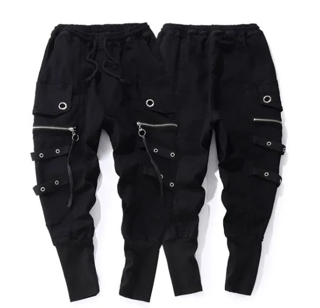 Hip Hop Men's Cotton Pocket Breeches Loose Zipper Tide Joggers Harem Pants