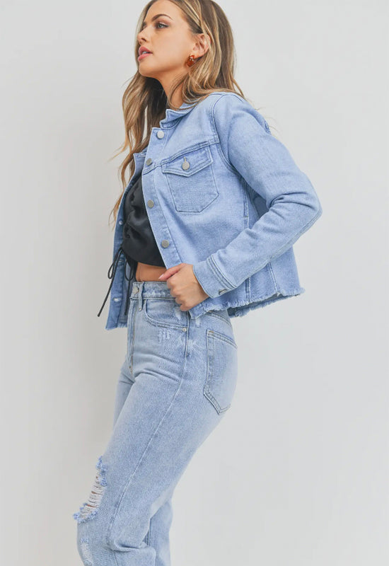 Just USA - Fitted Fray Denim Jacket Light Denim