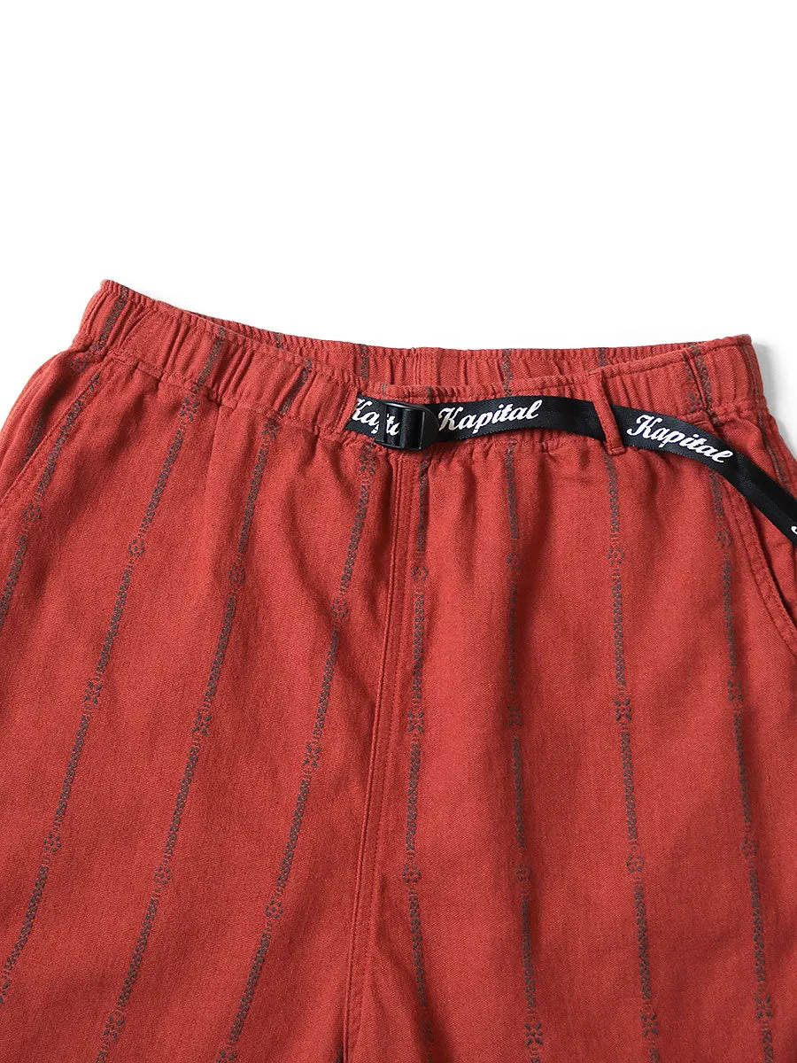 Kapital cotton linen Siamese stripe easy shorts pants