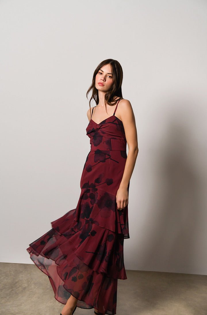 Kennedi Wine Watercolor Dress