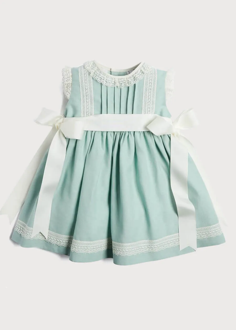 Lace Trim Ivory Bow Dress in Teal (6mths-5yrs)