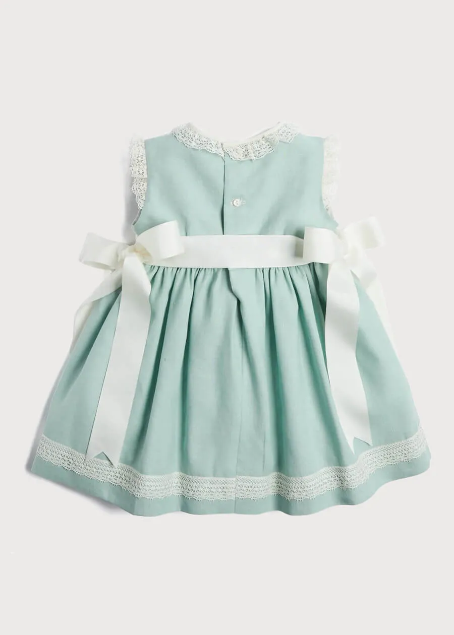 Lace Trim Ivory Bow Dress in Teal (6mths-5yrs)