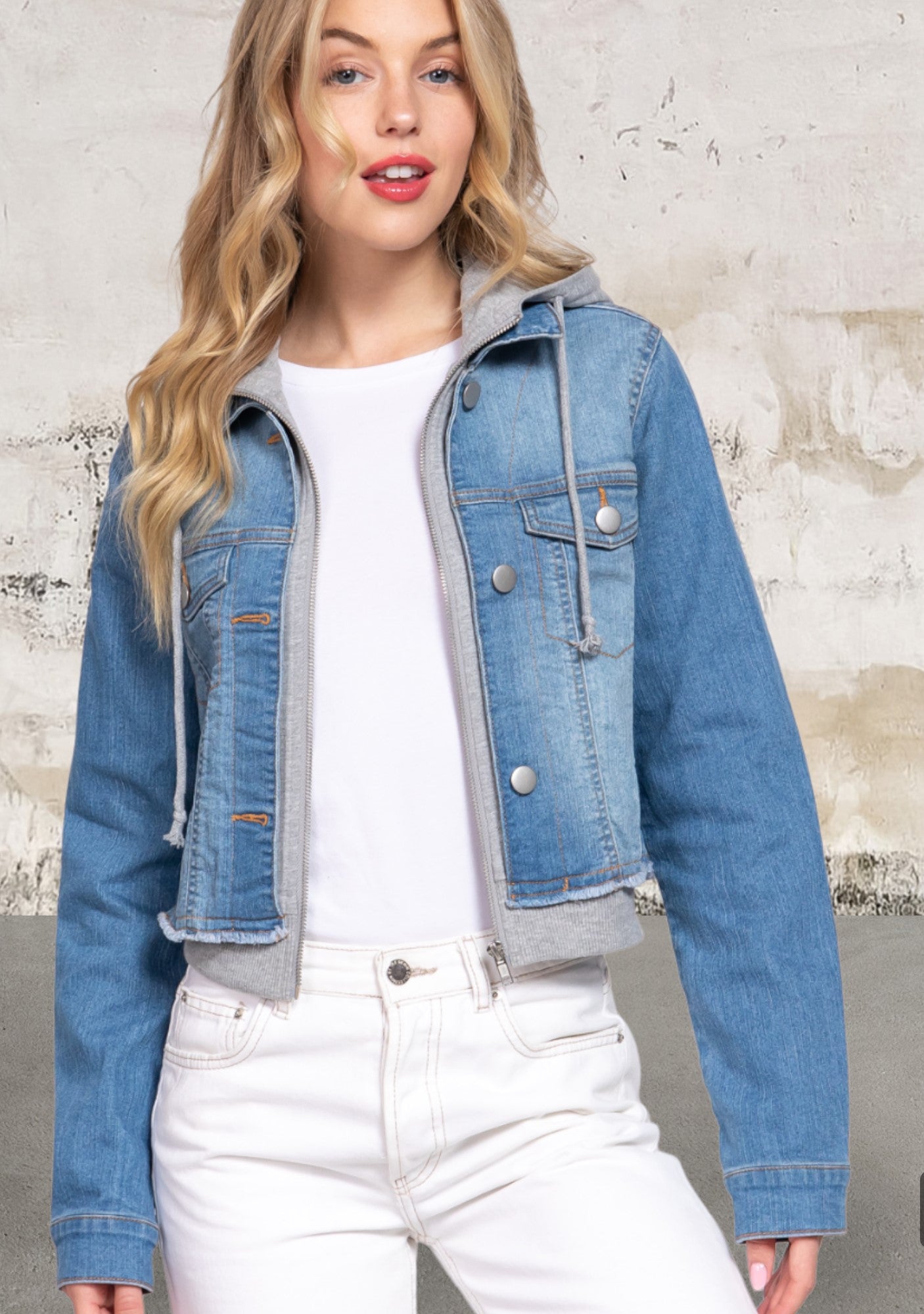 Long Sleeve Hoodie Blue Denim Jacket