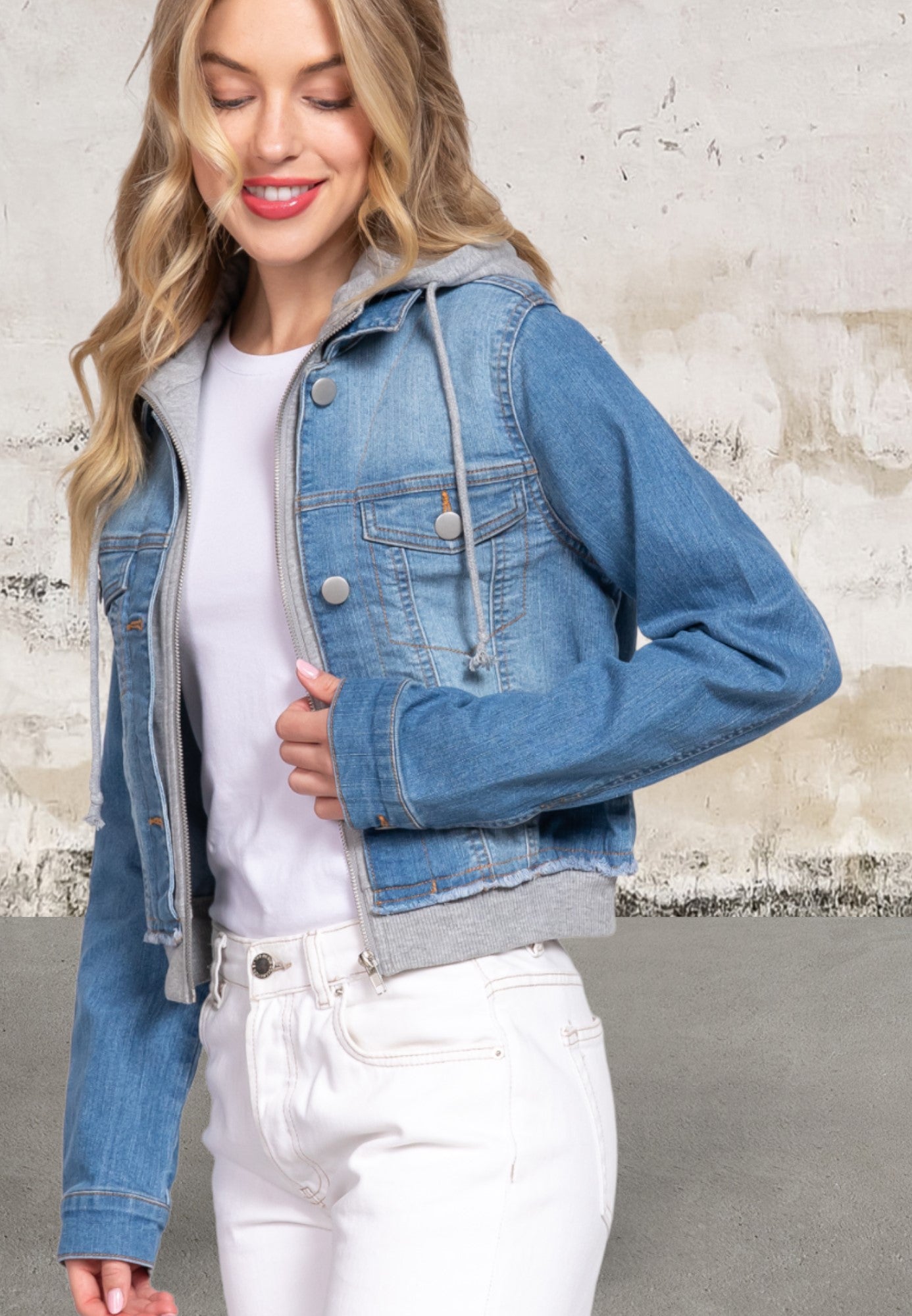 Long Sleeve Hoodie Blue Denim Jacket