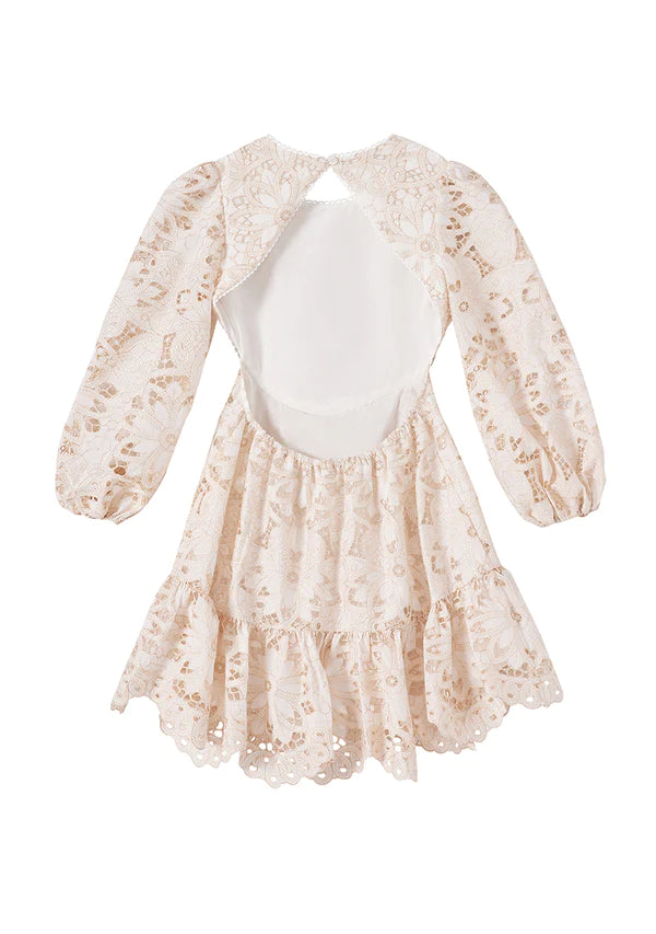 Marlo Kids Kiera Embroidered Dress - Ivory/Beige