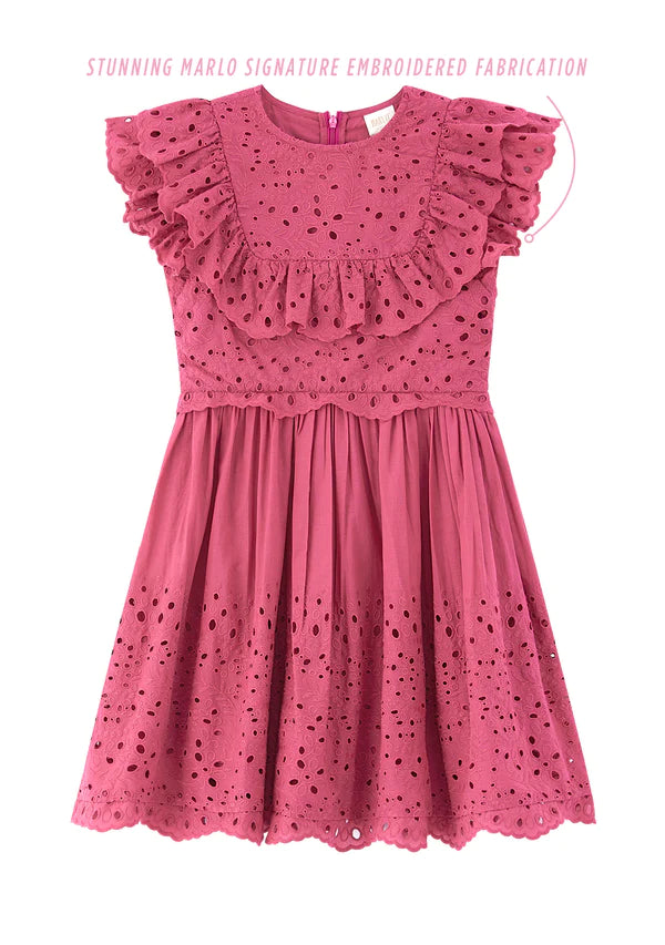 Marlo Kids Naomi Embroidered Mini Dress - Mauve