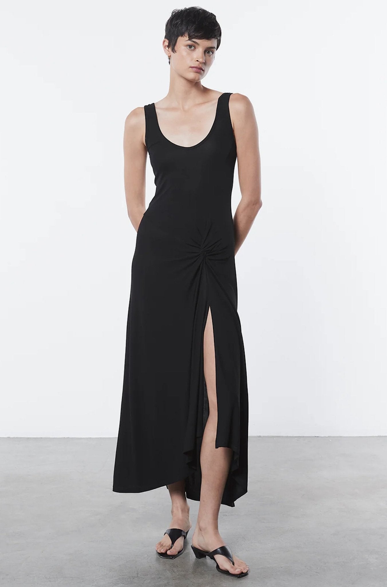 MATTE JERSEY DRAPED KNOT DRESS