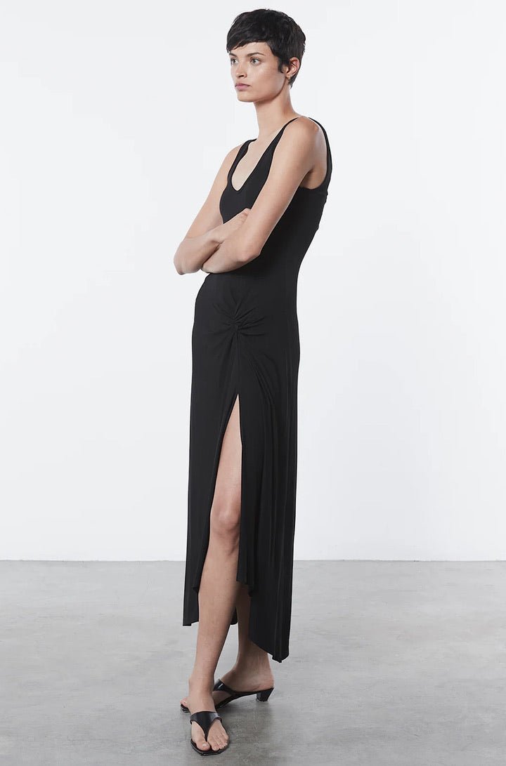 MATTE JERSEY DRAPED KNOT DRESS