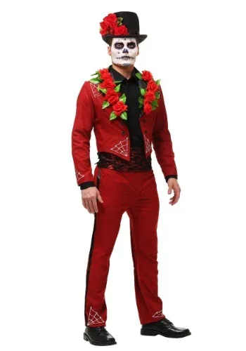 Men's Plus Size Red Day of the Dead Costume