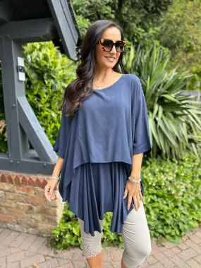 Navy Layered Batwing Style Tunic Phoebe