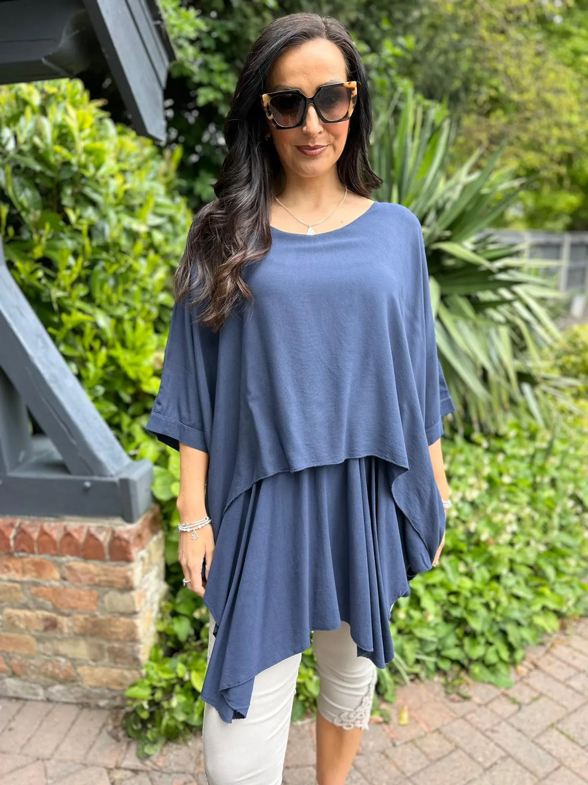 Navy Layered Batwing Style Tunic Phoebe