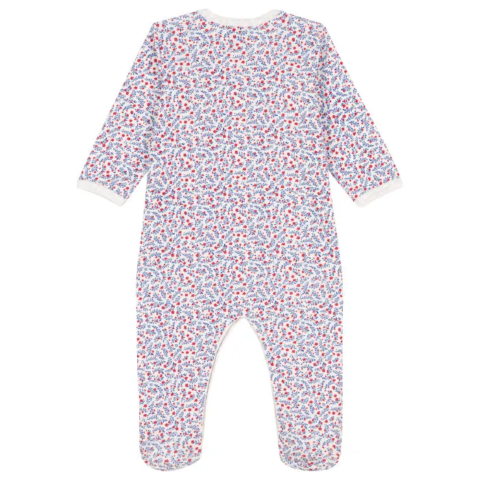 Petit Bateau Baby Pyjamas With Feet White Floral Print