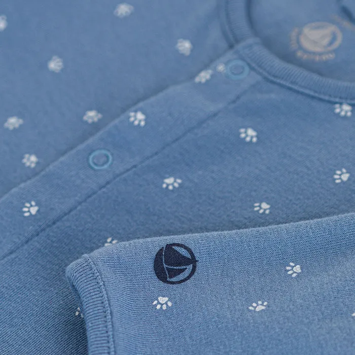 Petit Bateau Baby Pyjamas With Paw Print Blue Beach