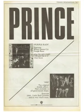 Prince – & The Revolution – Purple Rain 1999 Album Full Page Official Advert NME Newspaper Nov 17th 1984