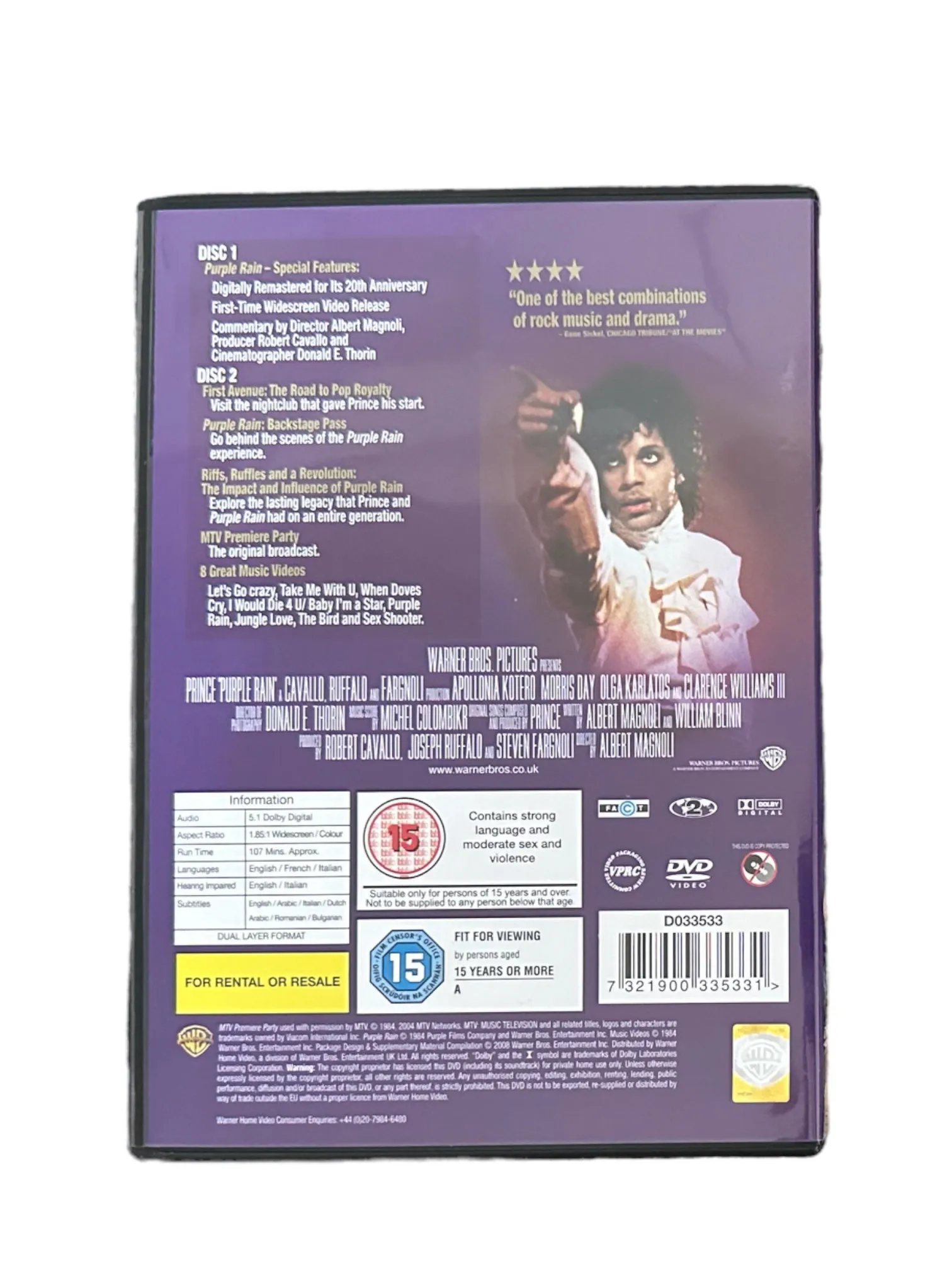 Prince – & The Revolution – Purple Rain Movie Two Disc DVD 20th Anniversary NEW: