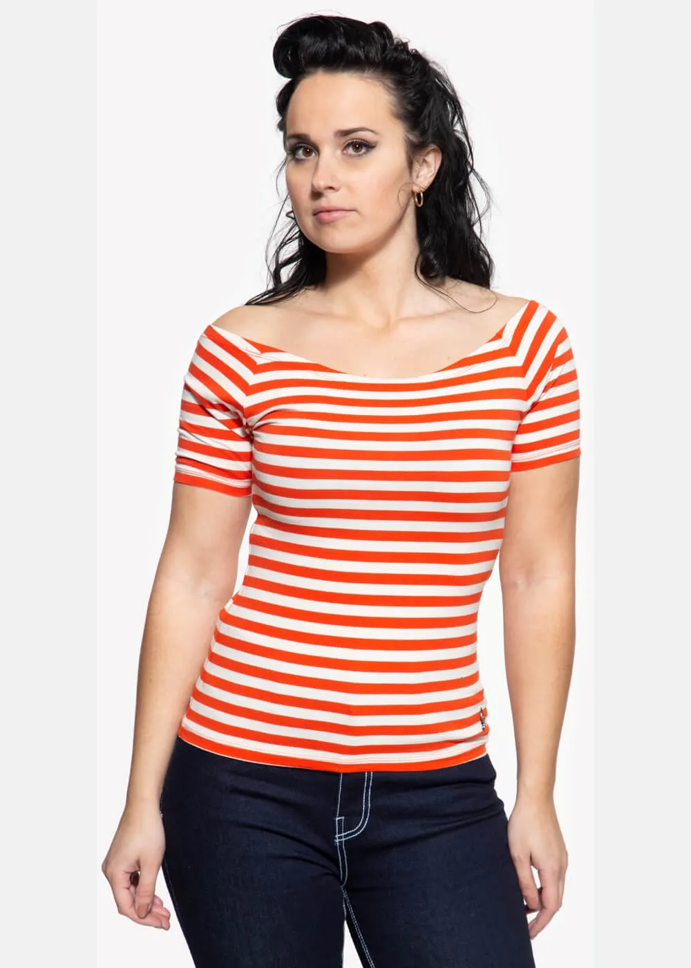 Queen Kerosin Vavavoom Stripe 50's Top Red White