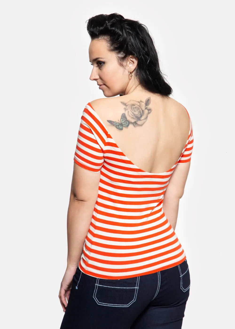 Queen Kerosin Vavavoom Stripe 50's Top Red White