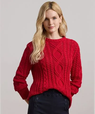 Ralph Lauren Petite Aran-Knit Crewneck Sweater