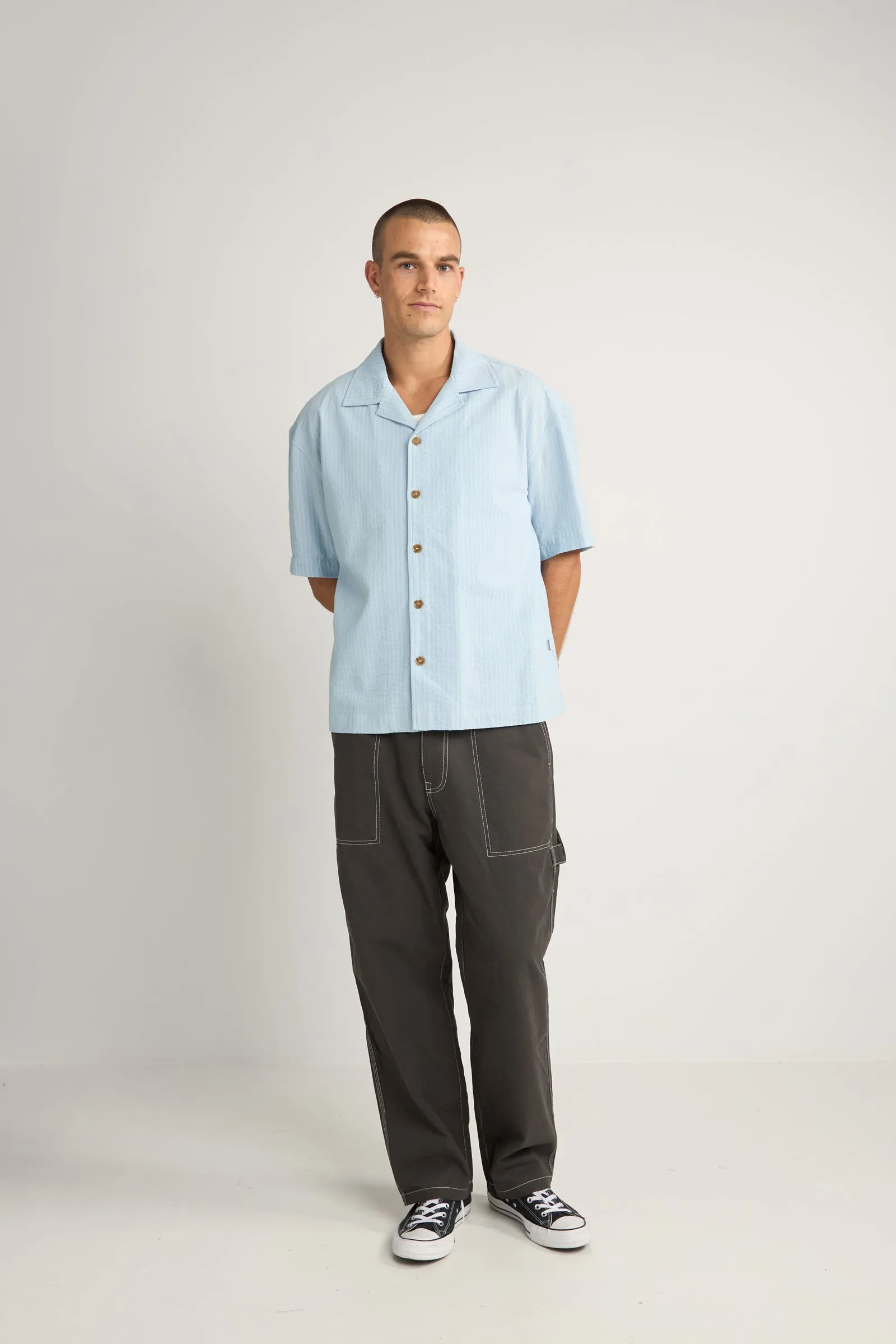 Relaxed Check Ss Shirt Blue